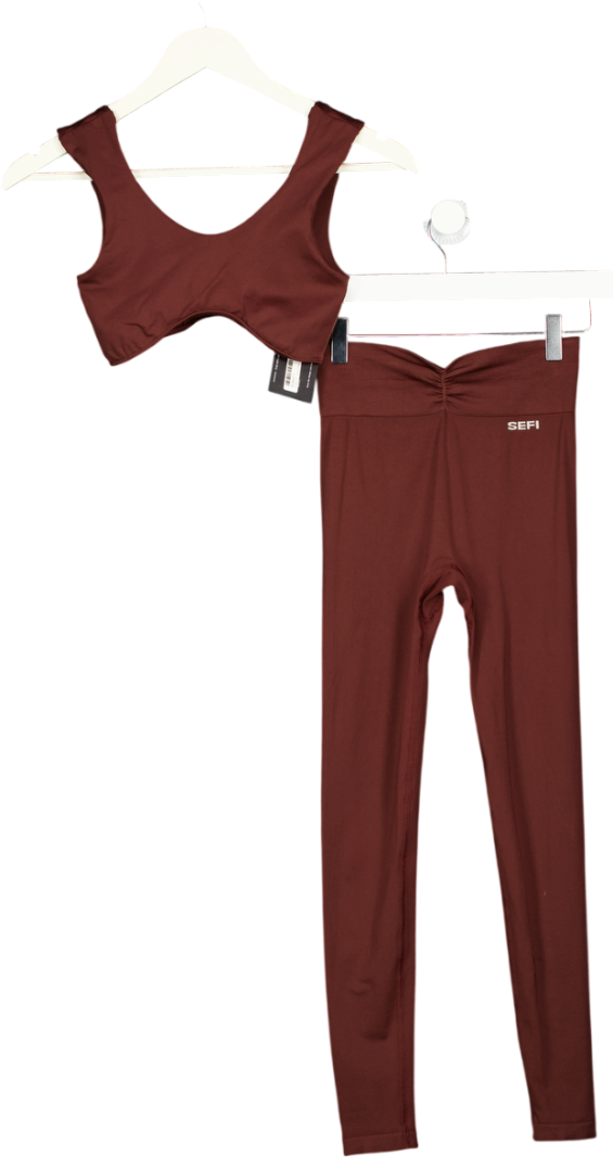 SEFI 2-piece Brown Activewear Leggings & Bra Set UK XS