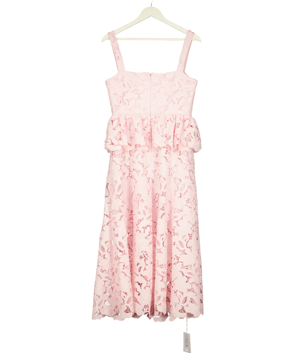 SELF PORTRAIT Pink Lace Peplum Midi Dress Us8 UK 12