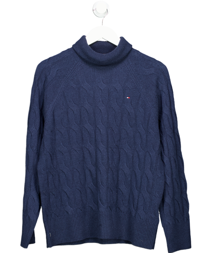 Tommy Hilfiger Blue Cable Knit Soft Wool Relaxed Jumper UK S