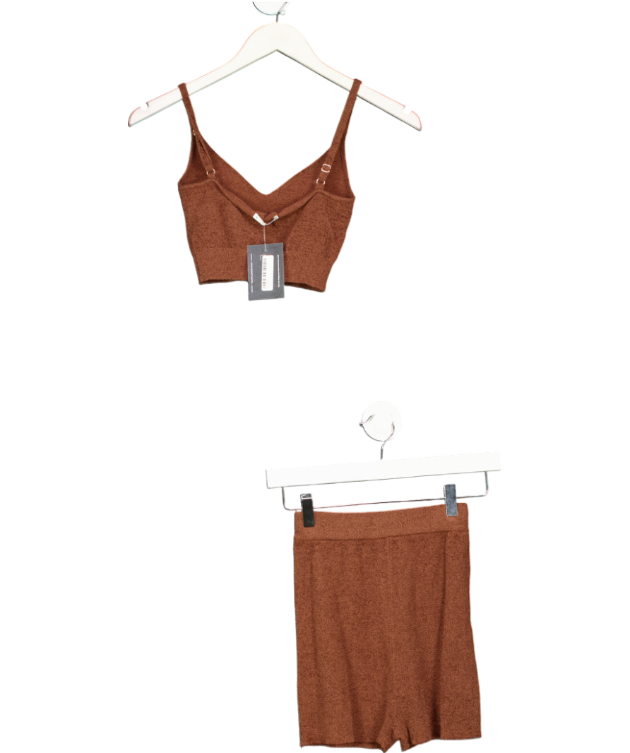 PROBLEM NO PHOTOS -House of CB Brown Fluffy Knit Crop Top And High Waisted Shorts UK XS