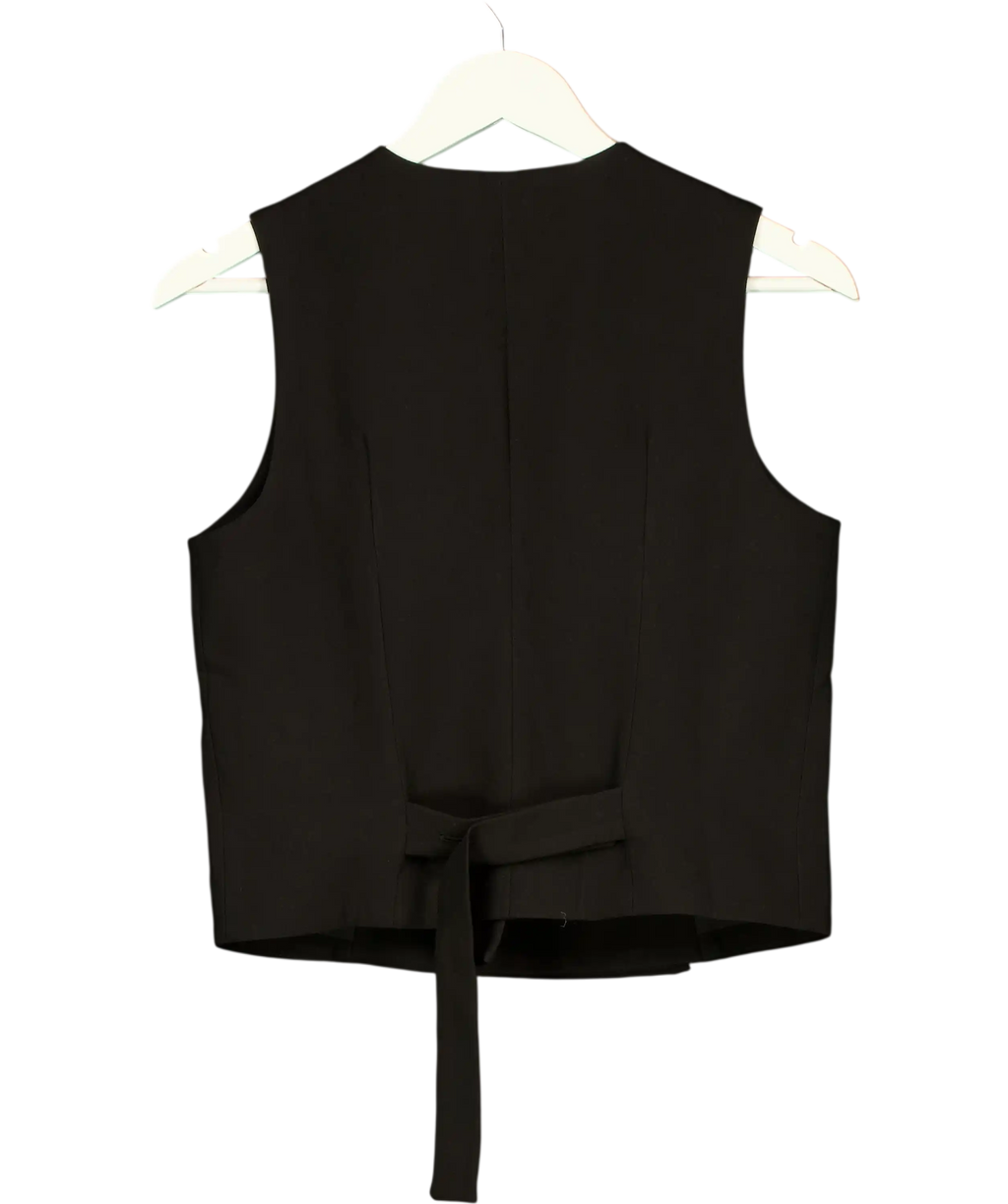 4th & Reckless Black Tailored Asymmetric Gold Button Waistcoat UK 8