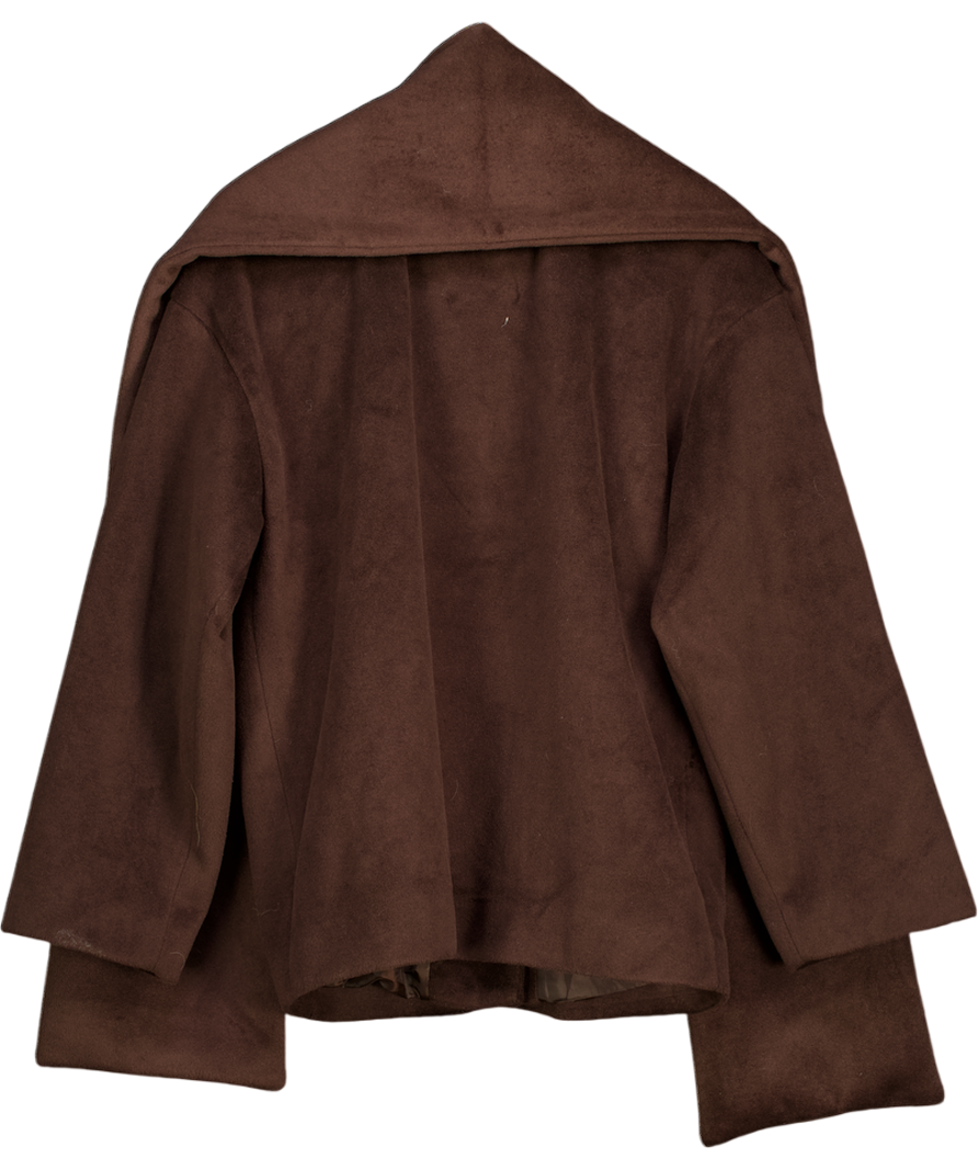 NA-KD Brown Wool Blend Scarf Detail Short Coat UK 8