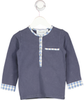 MINI A TURE  Blue Henley Long Sleeve Top Gingham Lined Trim 2 Years
