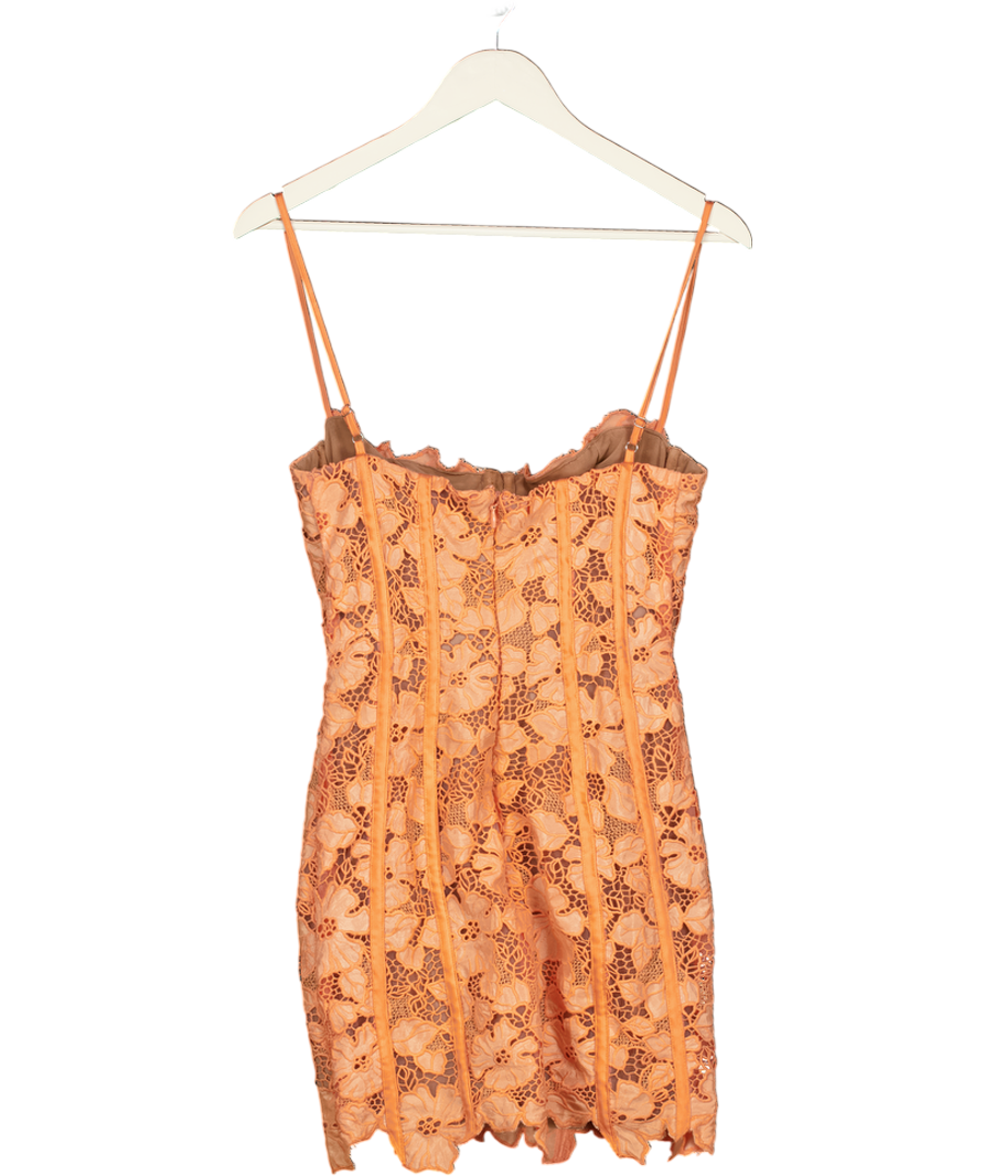HOUSE OF CB Orange Ilayda Sorbet Embroidered Floral Lace Mini Dress - Fuller Cup UK S