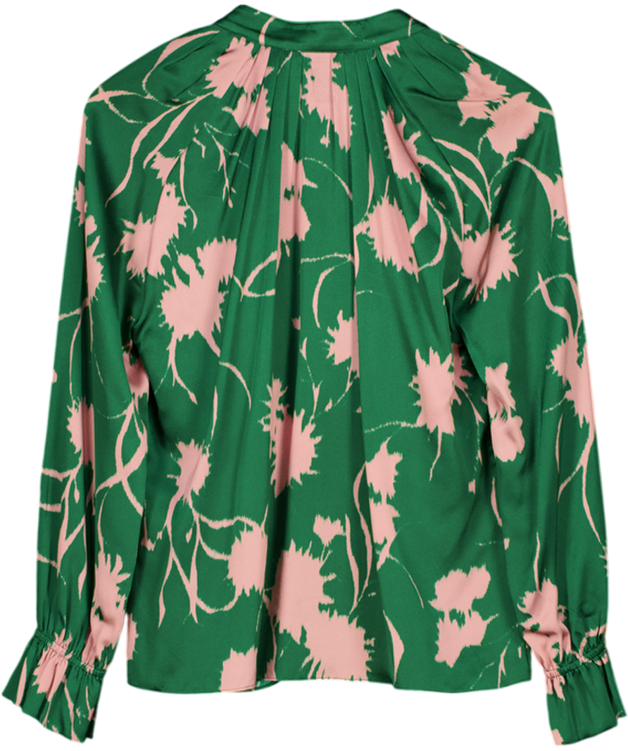 The Fold Green Silk Satin Print Blouse UK 8