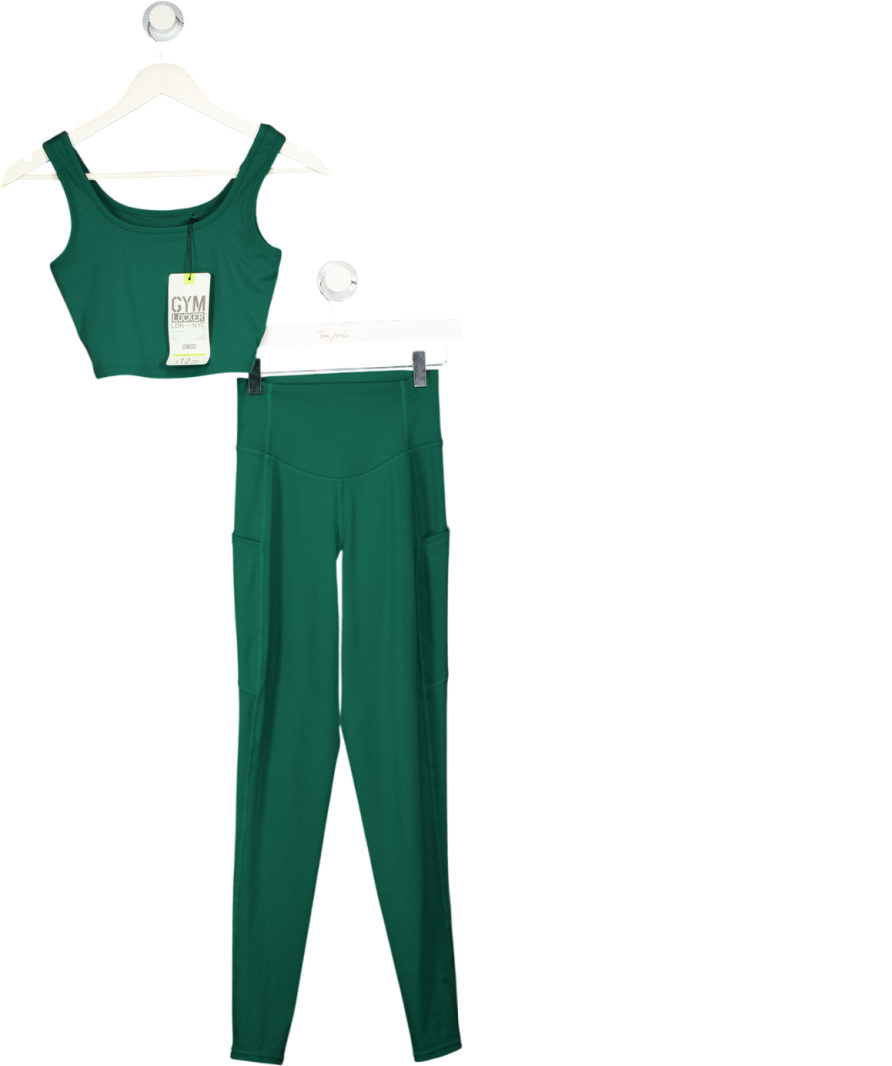 Gym Locker Green So Skin Square Neck Crop Top And Leggings Set UK S