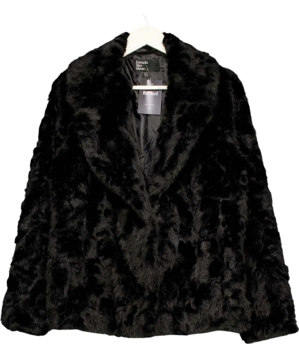 Friends like these Black Textured Faux Fur Mid Length Coat UK 10