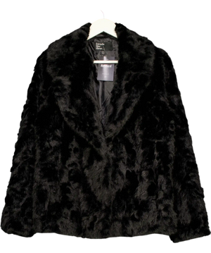 Friends like these Black Textured Faux Fur Mid Length Coat UK 10
