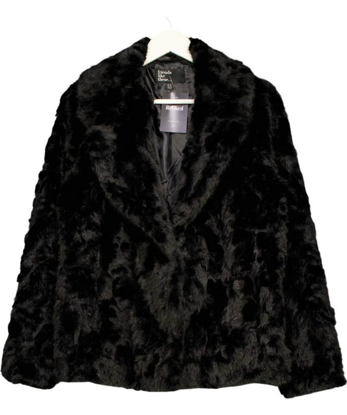 Friends like these Black Textured Faux Fur Mid Length Coat UK 10