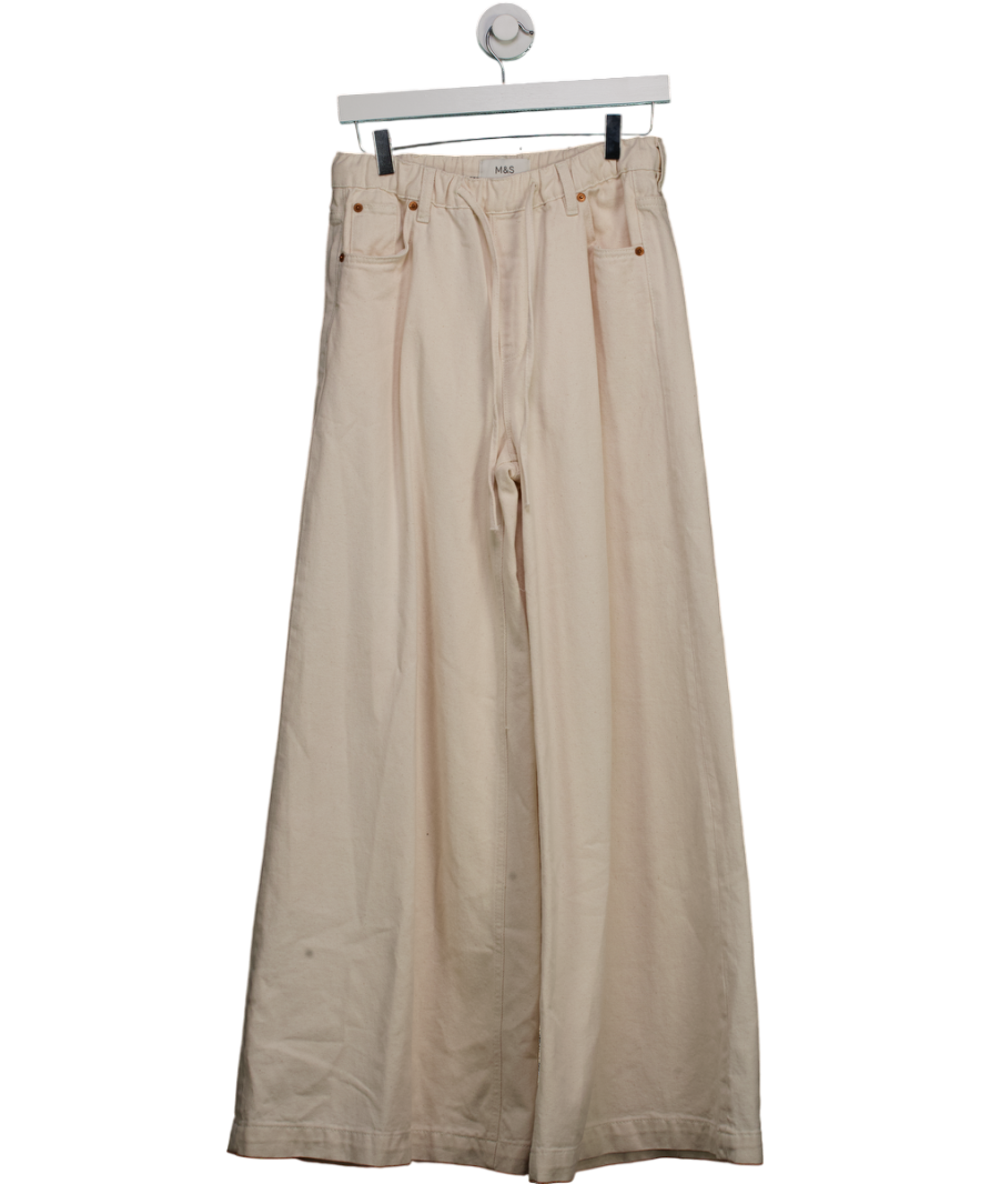 M&S Cream Palazzo Drawstring Jeans - Long Length UK 8