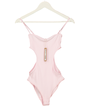 SKIMS Pink Ribbed Cotton Cut Out Bodysuit UK S