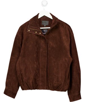 ZARA Dark Brown 100% Suede Leather Jacket UK XS