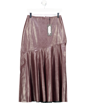 French Connection Dark Burgundy / Brown Kayleigh Faux Leather Fluted Midi Skirt UK 8
