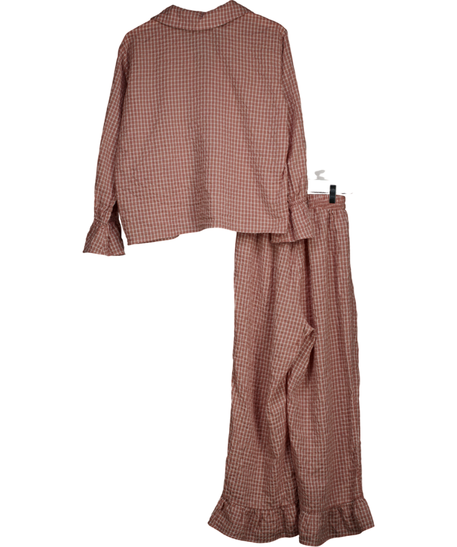 meeka Pink Taylor Crinkle Cotton Gingham Pyjama Set - Cinnamon Cherry UK M
