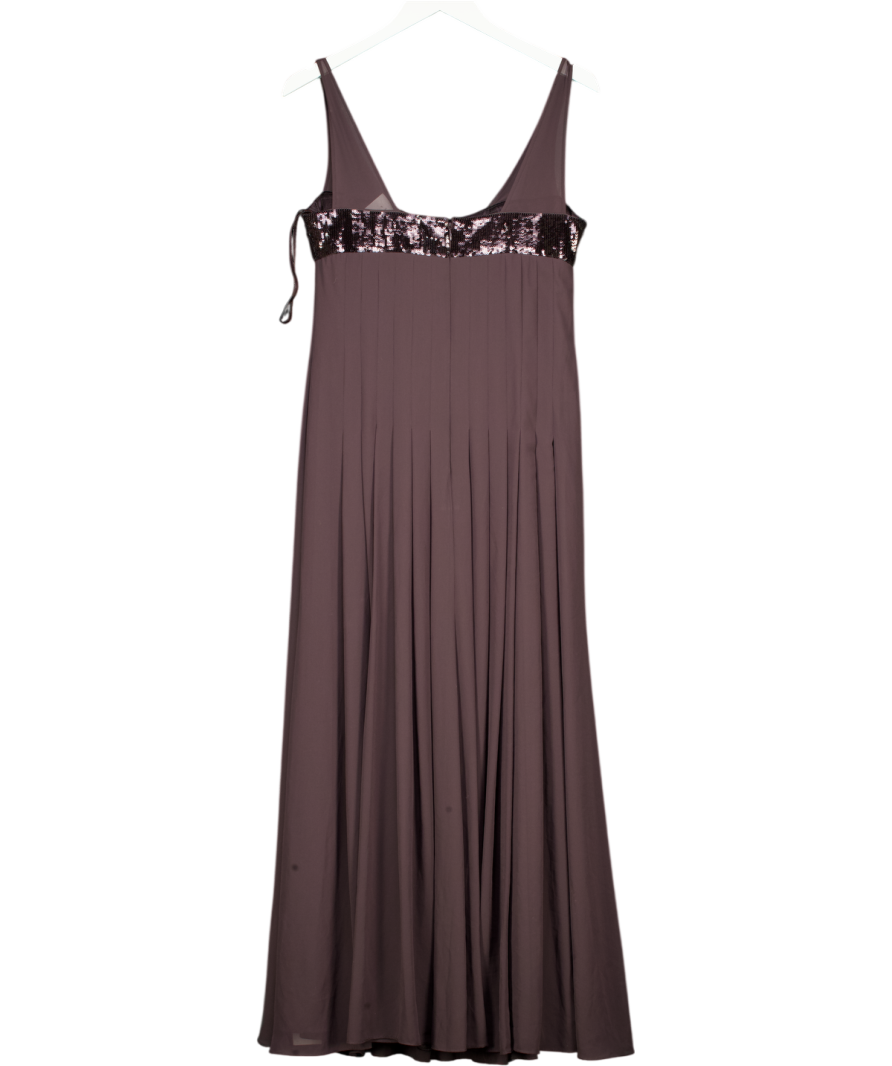 AMANDA WAKELEY Chocolate Brown Sequin Embellished Pleated Detail Maxi Dress UK 12
