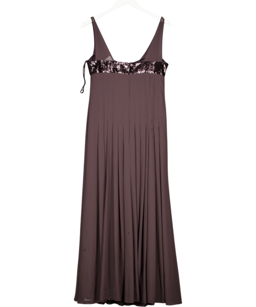AMANDA WAKELEY Chocolate Brown Sequin Embellished Pleated Detail Maxi Dress UK 12