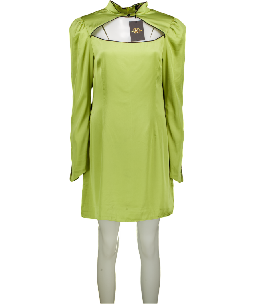 DE LA VALI Green Vinyl Satin Cut-out Mini Dress UK 14