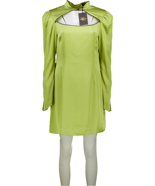 DE LA VALI Green Vinyl Satin Cut-out Mini Dress UK 14