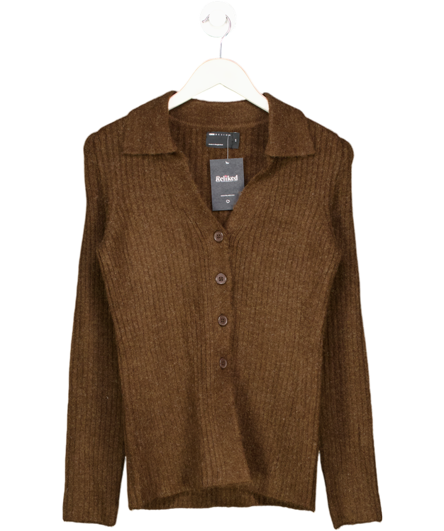 ASOS Brown Knitted Longline Fitted Shirt In Chocolate UK XS