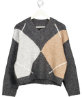 ASOS Grey Design Argyle High V Neck Jumper UK S