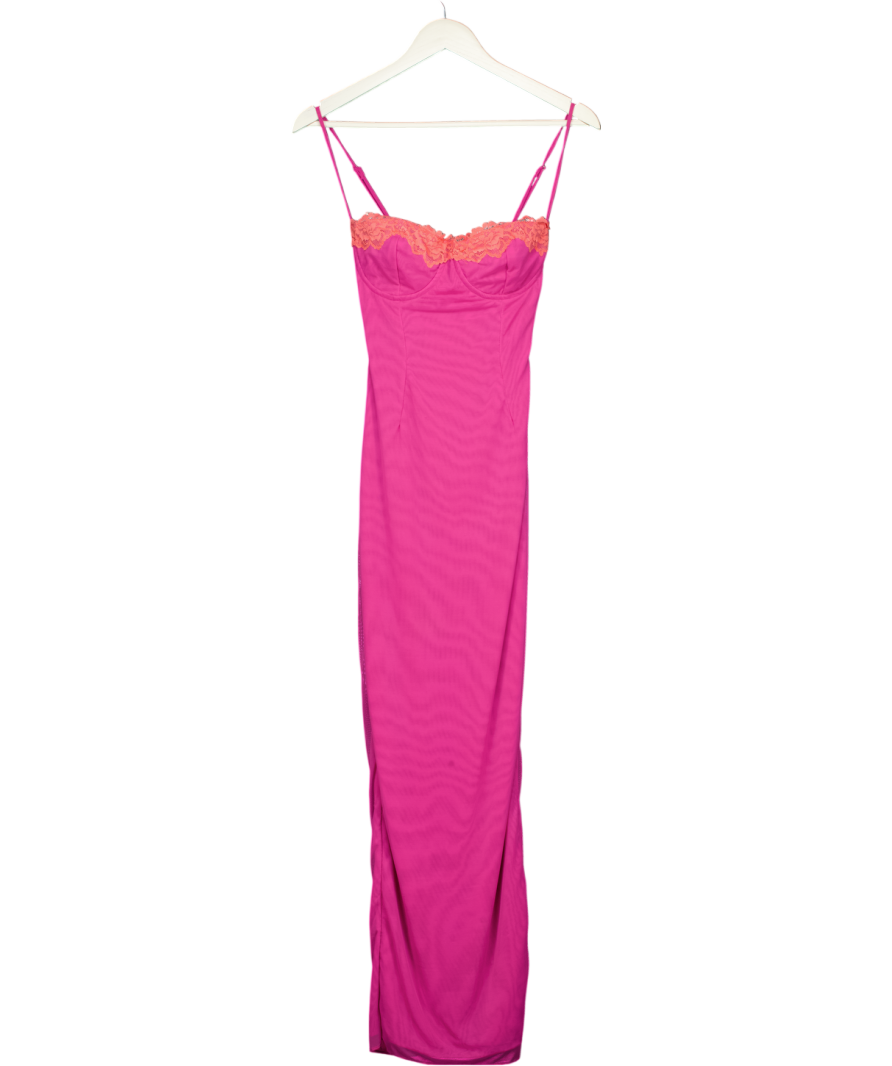HOUSE OF CB Pink Aiza Raspberry Lace Trimmed Maxi Dress UK S