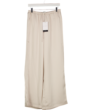 ELKA COLLECTIVE Cream Luxury Mina Satin Wide Leg Trousers UK 8