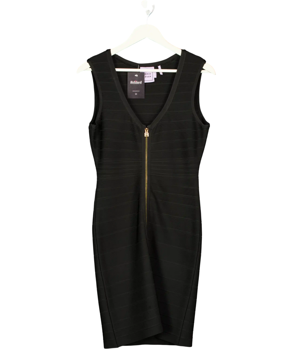 Herve Leger Black Zip Front Bandage Mini Dress  Uk 12-14 UK L