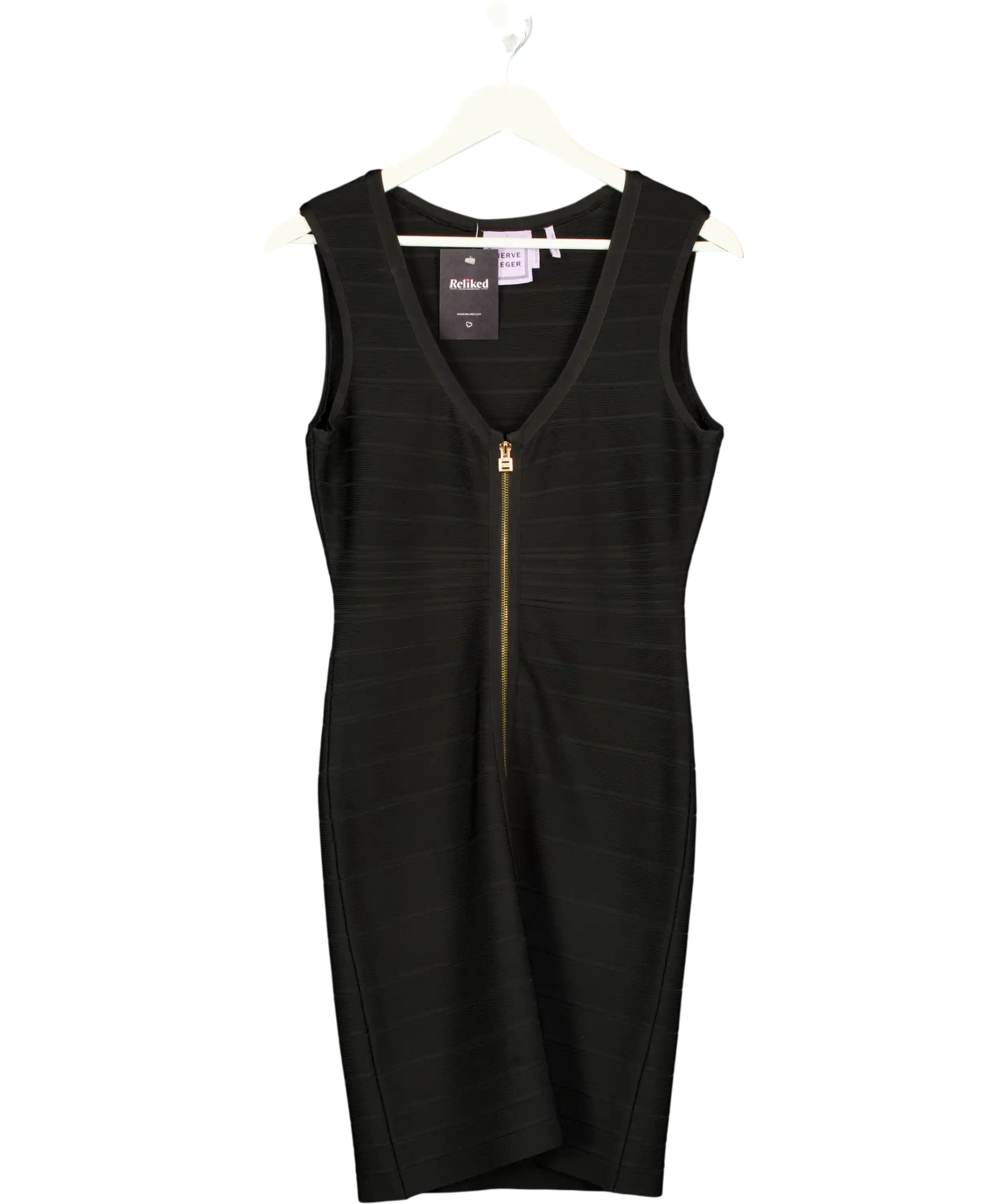 Herve Leger Black Zip Front Bandage Mini Dress  Uk 12-14 UK L
