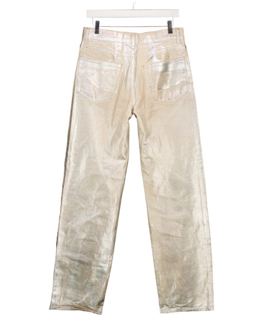 ZARA Cream / Silver Foiled Straight Leg High Rise Jeans UK 12