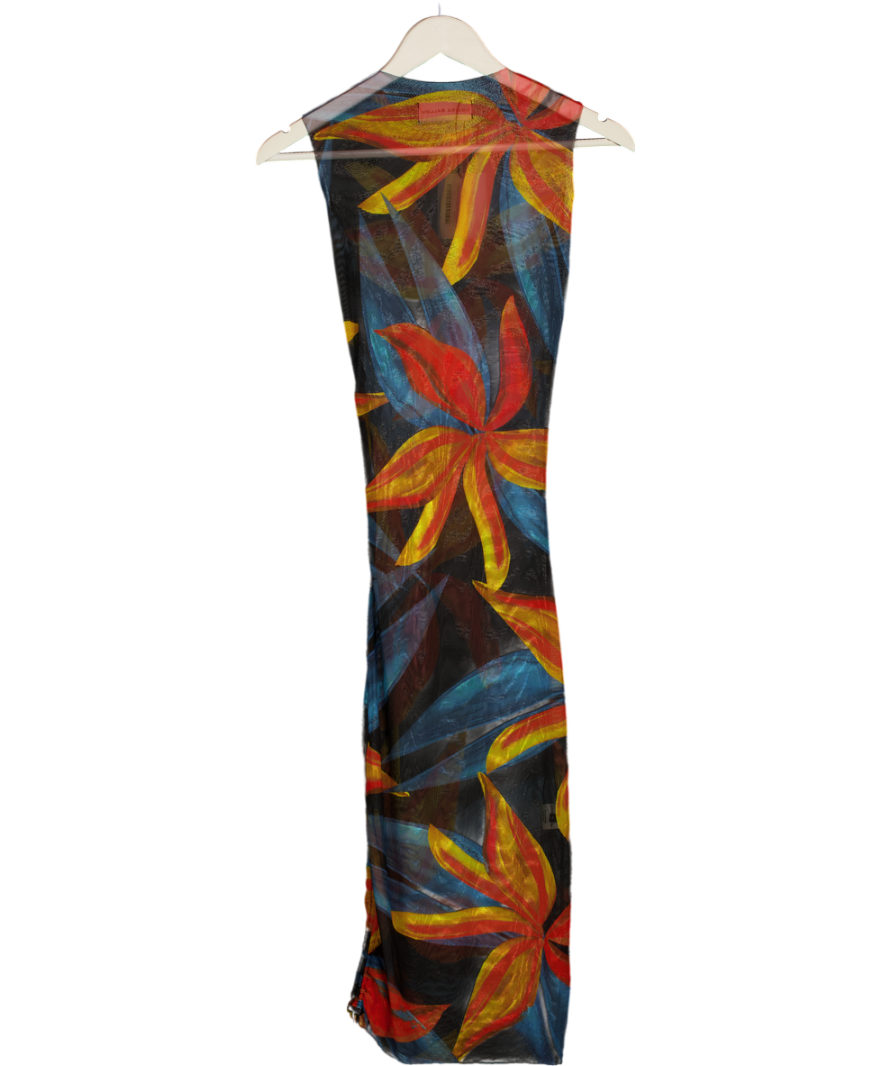 LOUISA BALLOU Orange Heat Wave Print Sheer Mini Dress UK S