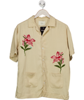 Che Beige Lightweight Floral Embroidery Short Sleeved Shirt UK M