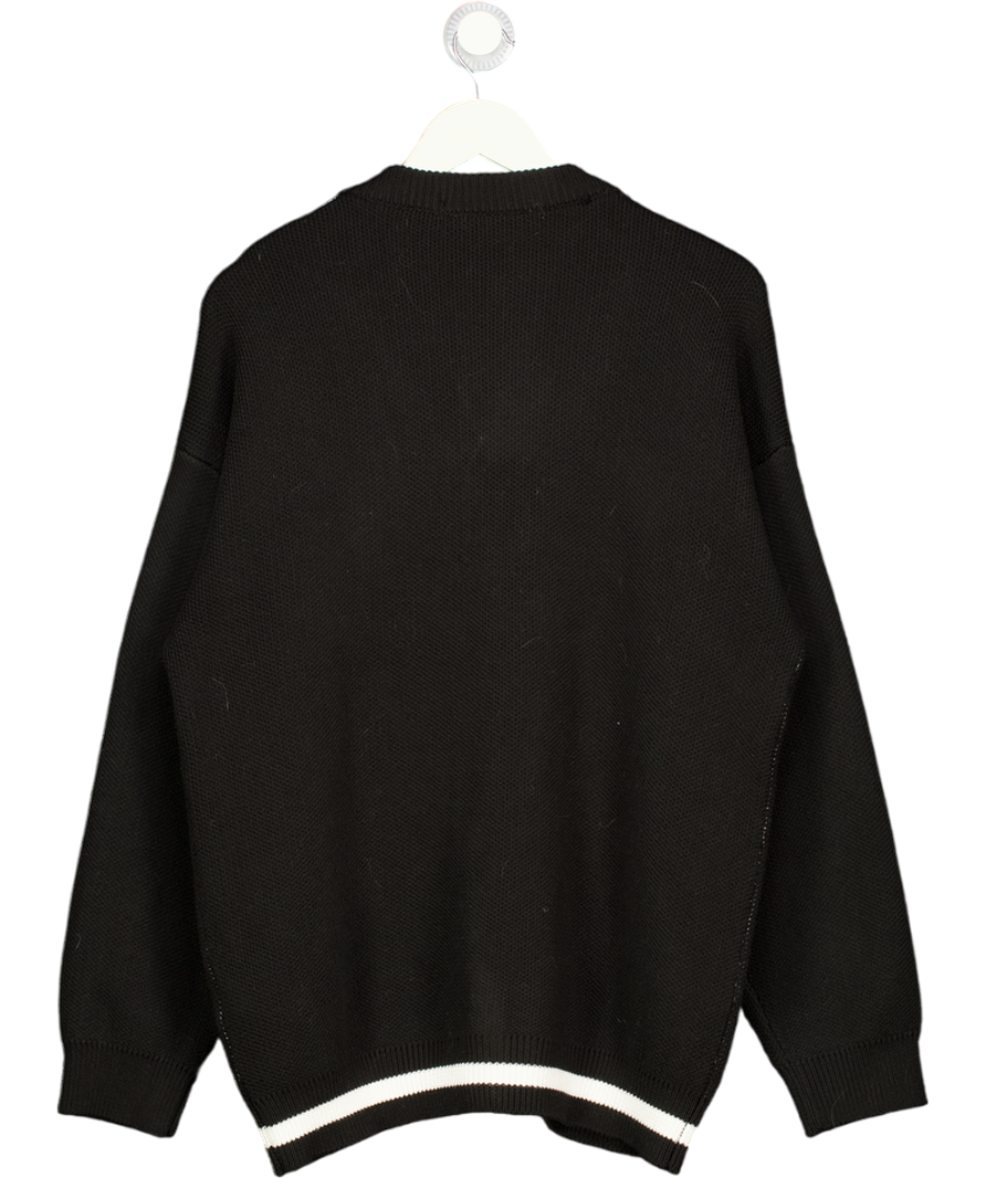 REALTAKAI Black Knitted V-neck Contrast Detail Cardigan Sweater UK M