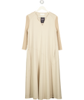 BAMFORD Beige Cotton / Cashmere Blend Midi Dress With Contrast Knit Sleeves UK S