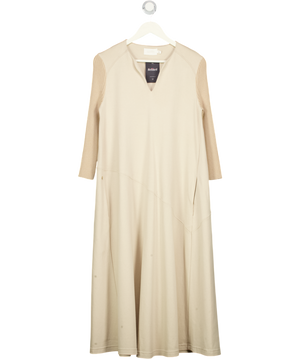 BAMFORD Beige Cotton / Cashmere Blend Midi Dress With Contrast Knit Sleeves UK S