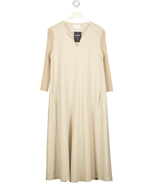 BAMFORD Beige Cotton / Cashmere Blend Midi Dress With Contrast Knit Sleeves UK S