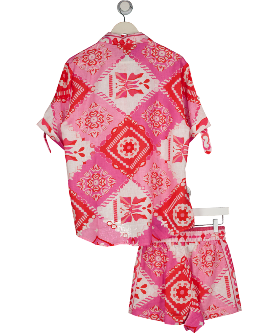 Noughts & Kisses 2-piece Mosaic Pink Printed Shirt And Shorts Set UK XS/S