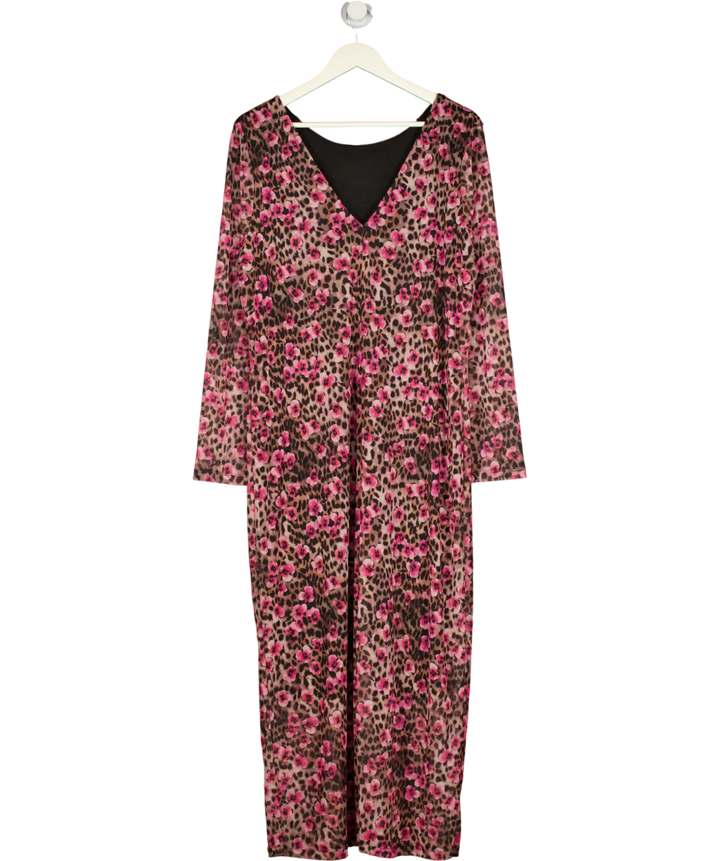 SCAMP & DUDE Pink / Leopard Paradise Cheetah Mesh Midi Dress UK 20