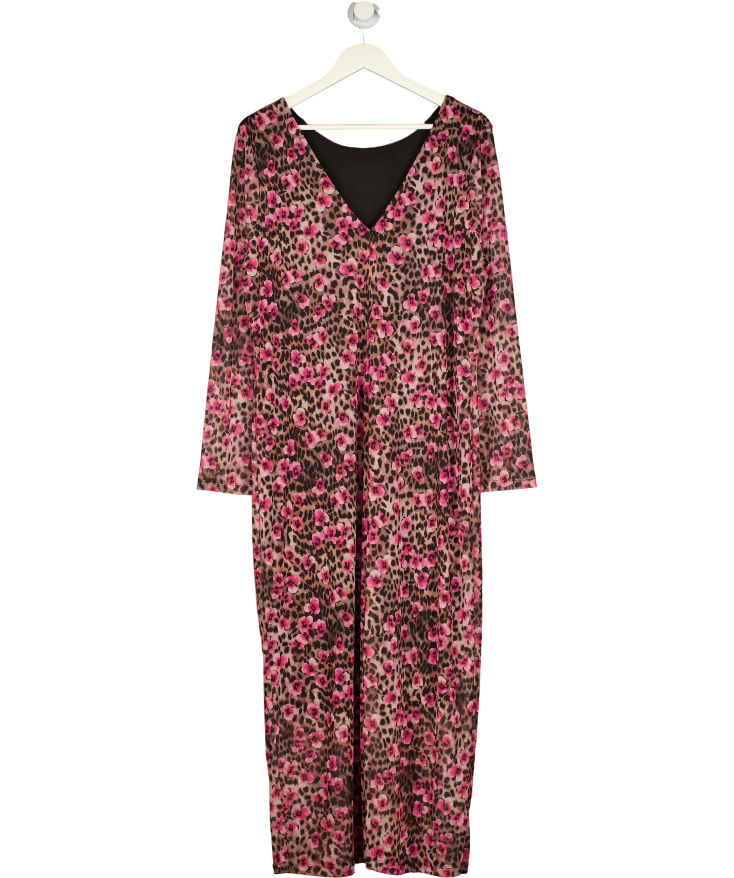 SCAMP & DUDE Pink / Leopard Paradise Cheetah Mesh Midi Dress UK 20