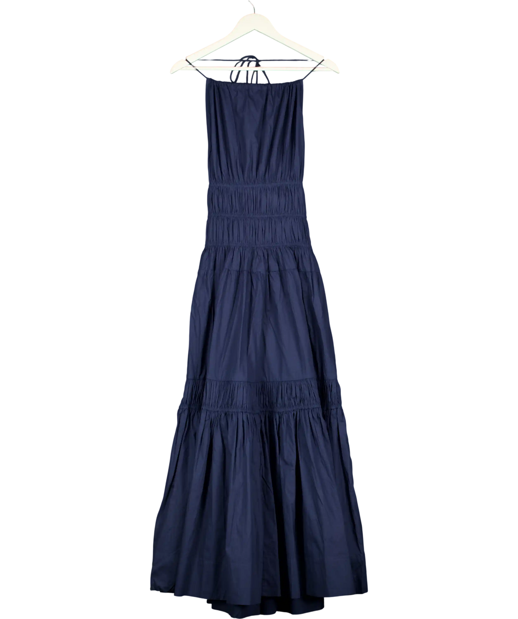 KAREN MILLEN Navy Blue Shirred Cotton Tiered Halter Neck Woven Maxi Dress UK 6