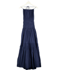 KAREN MILLEN Navy Blue Shirred Cotton Tiered Halter Neck Woven Maxi Dress UK 6