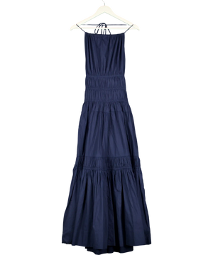 KAREN MILLEN Navy Blue Shirred Cotton Tiered Halter Neck Woven Maxi Dress UK 6