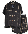 SMR days Black Paraiso Silk Shirt And Hiri Shorts Set UK S