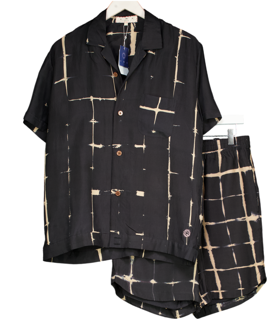 SMR days Black Paraiso Silk Shirt And Hiri Shorts Set UK S
