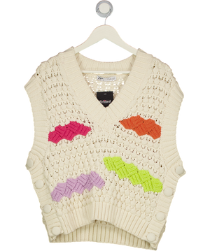 ZARA Cream Oversized Button Side Knit Tank Top UK L