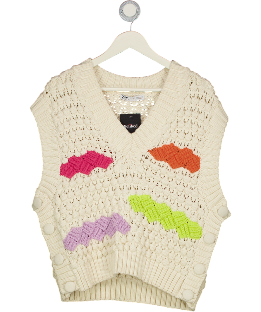 ZARA Cream Oversized Button Side Knit Tank Top UK L