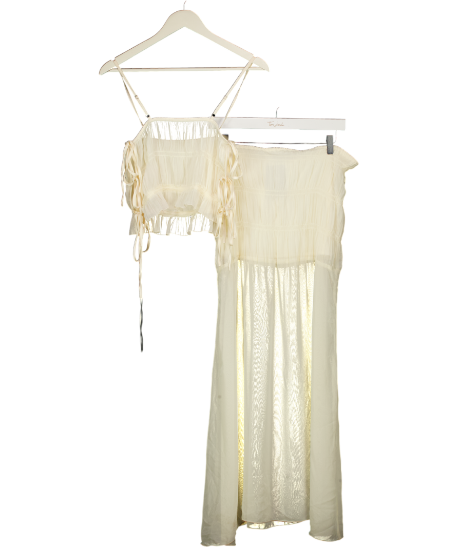 SNDYS. 2-piece Cream Ruched Pleated Maxi Skirt And Tie Back Top Set UK S