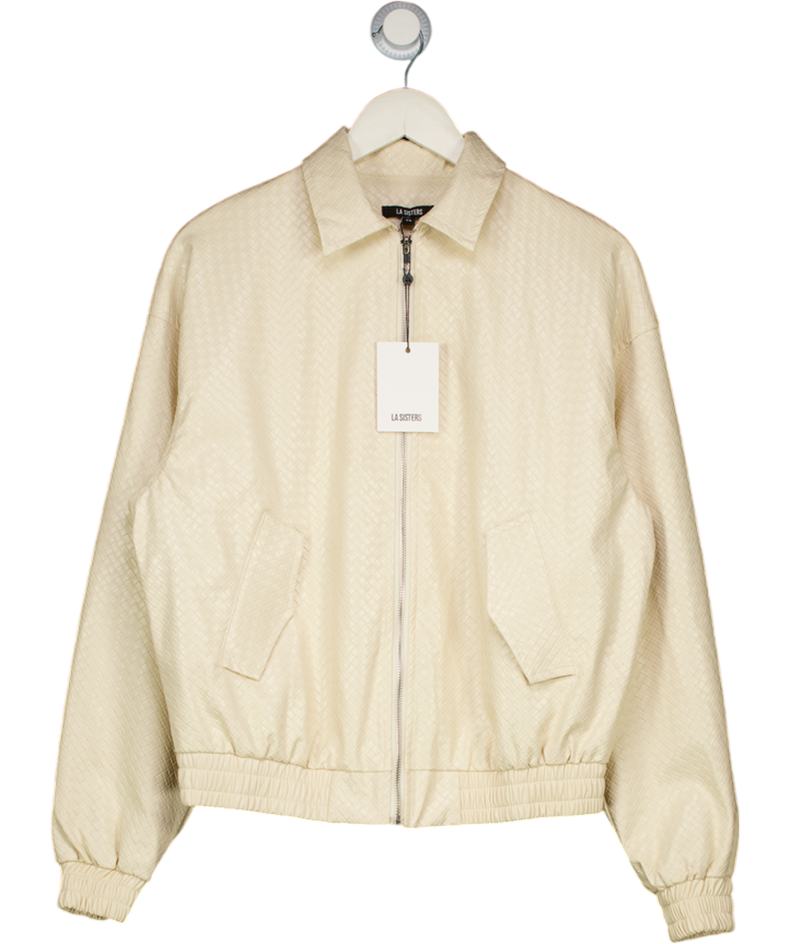 LA SISTERS Faux Leather Woven Bomberjacket Cream UK XS