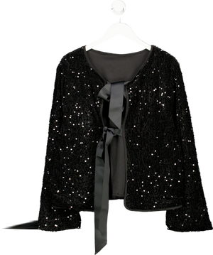 Only Black Sequin Velvet Tie Front Top UK 18
