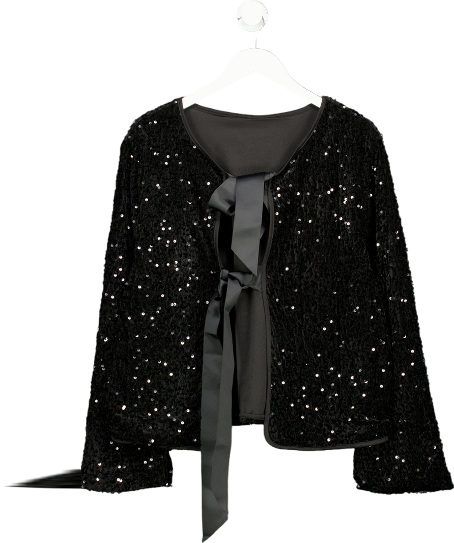 Only Black Sequin Velvet Tie Front Top UK 18