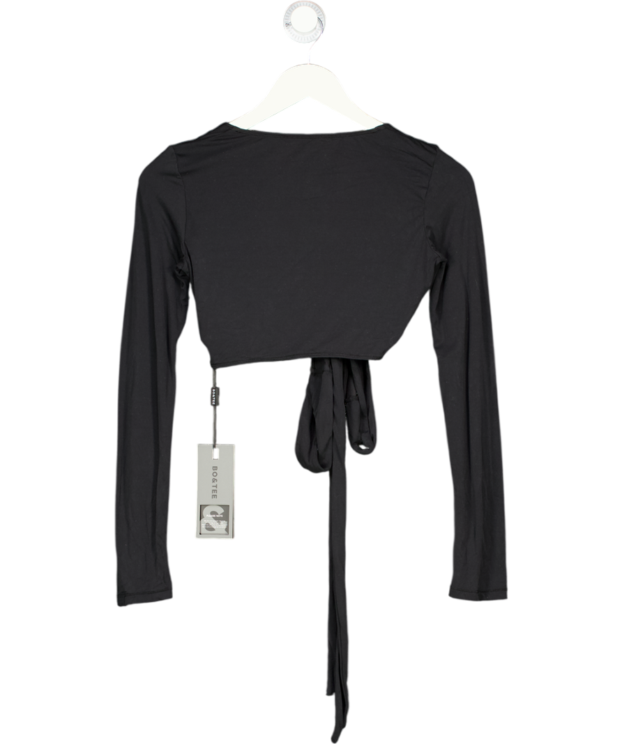 Bo + Tee Black Soft Jersey Wrap Crop Top UK S